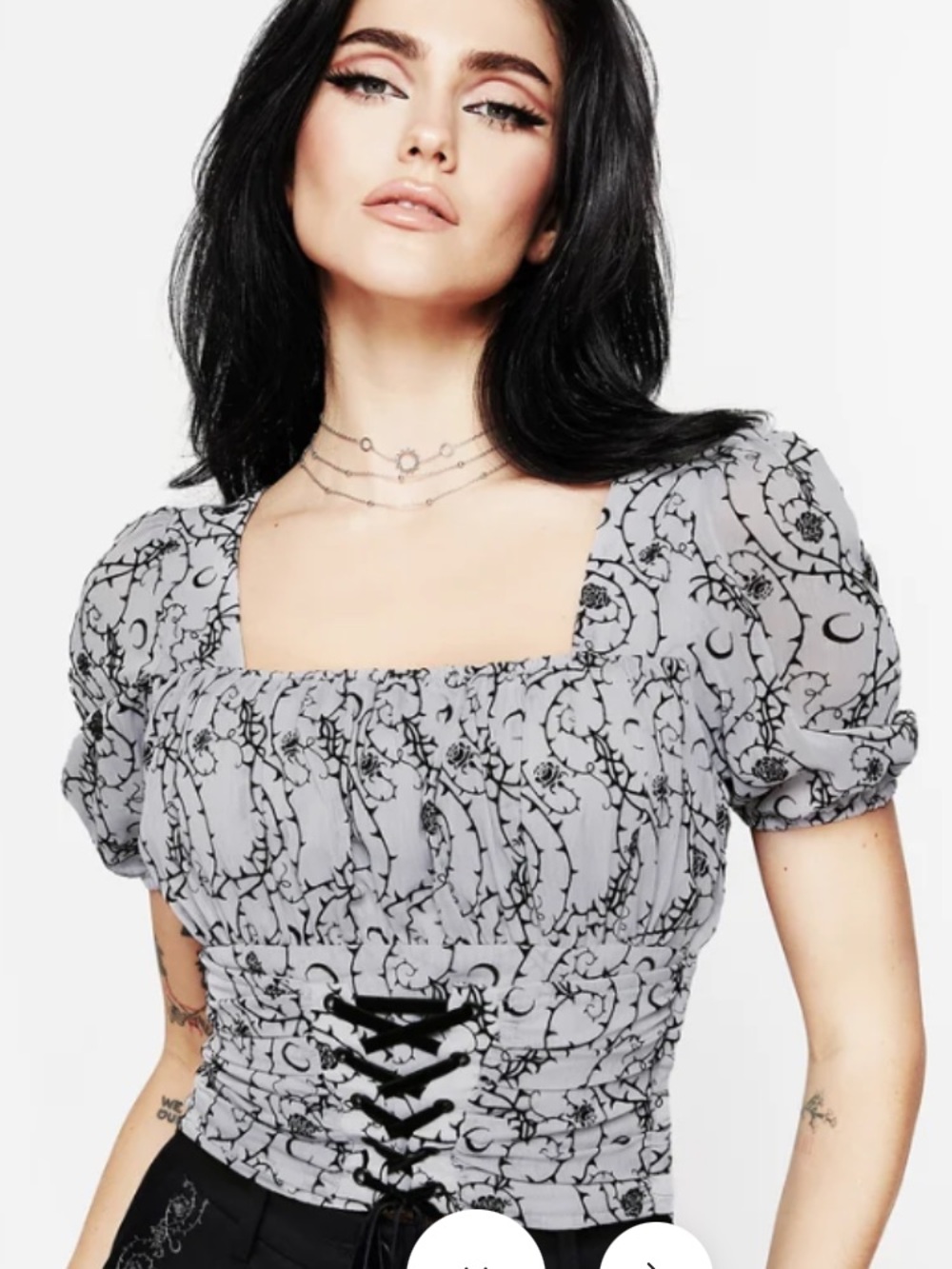 Disturbia Grey Floral Smocked Square-Neck Crop Top